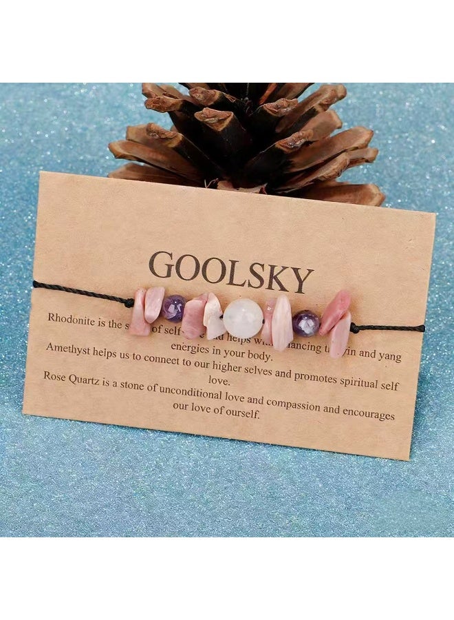 Goolsky 1pc Bohemian Irregular Stone Wish Bracelet with Inspirational Card - Adjustable Rope for Daily Wear or Gift, Amethystite Bracelet|Inspirational Bracelet|Natural Gemstone Bracelet, Bohemian Style - Image 4